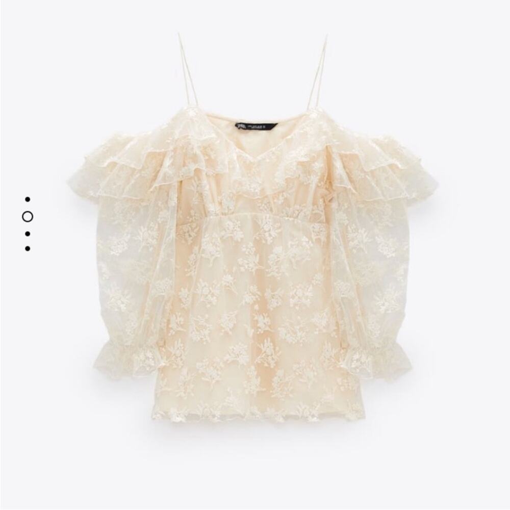 NWT Zara Ivory Floral Lace Cold Shoulder Top Boho Elegant Feminine Fairy